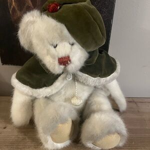 Vintage Russ Crystal 90s Plush Teddy Bear with Green Cape‎